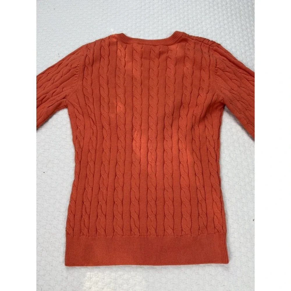 LACOSTE V-Neck Cable Knit Sweater Long Sleeve Preppy Croc | Orange | EU 38 US XS